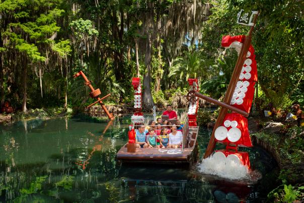 A group on a boat at Pirate River Quest at LEGOLAND Florida Resort