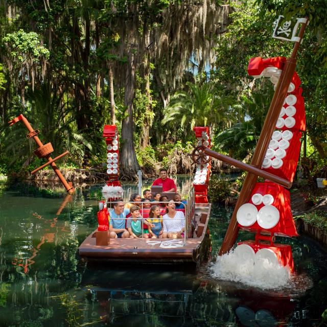 A group on a boat at Pirate River Quest at LEGOLAND Florida Resort