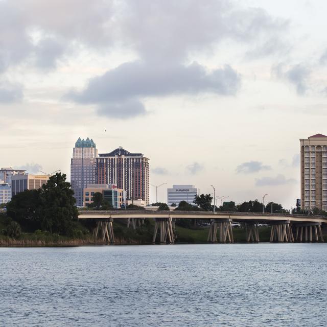 Crowne Plaza Orlando Downtown view of hotel and water