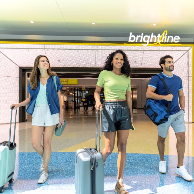 Friends arriving at Brightline train station