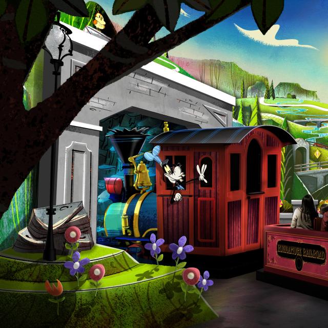 At Mickey & Minnie’s Runaway Railway in Disney’s Hollywood Studios guests will burst through movie screen and join Mickey Mouse, Minnie Mouse and pals on a wacky adventure. The first ride-through attraction themed to Mickey Mouse and Minnie Mouse is planned to open in spring 2020 at Walt Disney World Resort in Lake Buena Vista, Fla. (Disney)