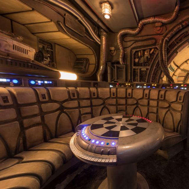 The famous “chess room” is one of several areas Disney guests will discover inside Millennium Falcon: Smugglers Run at Star Wars: Galaxy’s Edge before taking the controls in one of three unique and critical roles aboard the fastest ship in the galaxy. Star Wars: Galaxy’s Edge will open May 31, 2019, at Disneyland Resort in California and Aug. 29, 2019, at Walt Disney World Resort in Florida. (Joshua Sudock/Disney Parks)