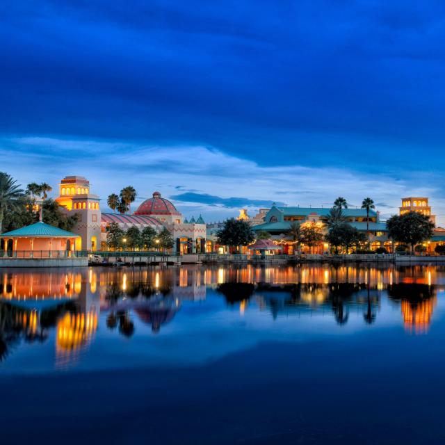 Disney's Coronado Springs Resort exterior at night