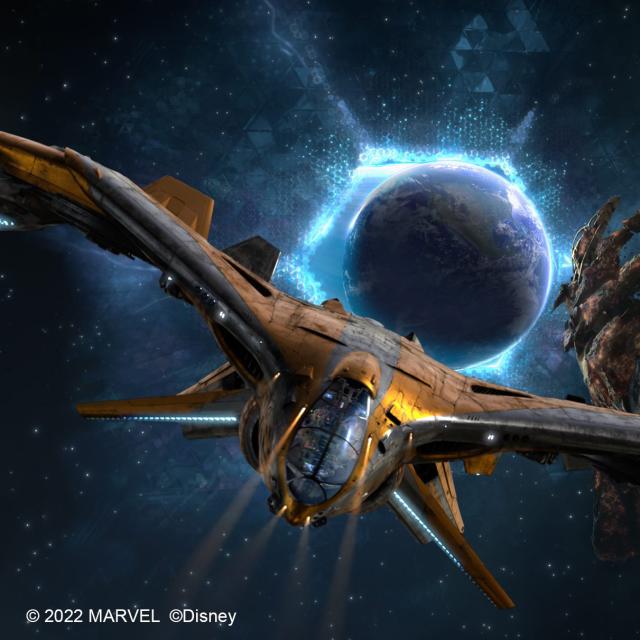 Eson the Celestial appears in Guardians of the Galaxy: Cosmic Rewind, the new family-thrill coaster attraction debuting May 27, 2022, in EPCOT at Walt Disney World Resort in Lake Buena Vista, Fla. (MARVEL/Disney)