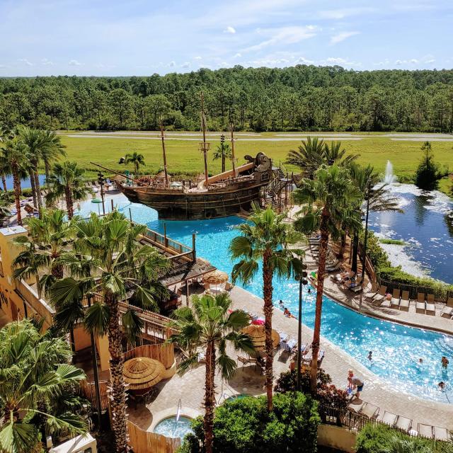 Lake Buena Vista Village pool with a pirate ship