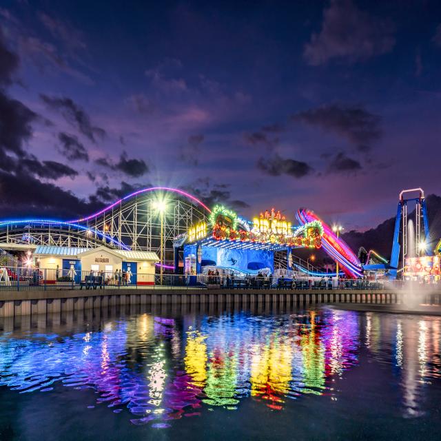 View of rides including Rip Curl at Fun Spot America Theme Parks Orlando