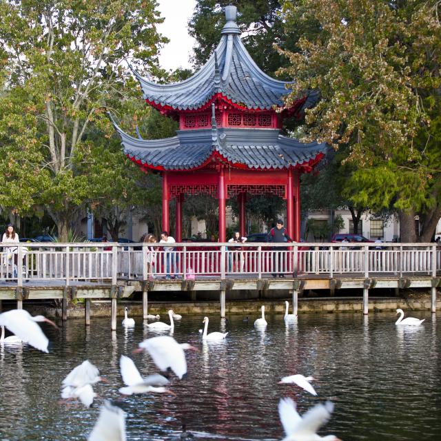 a Chinese gazebo on Lake Eola in downtown Orlando