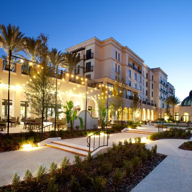 The Alfond Inn exterior at night